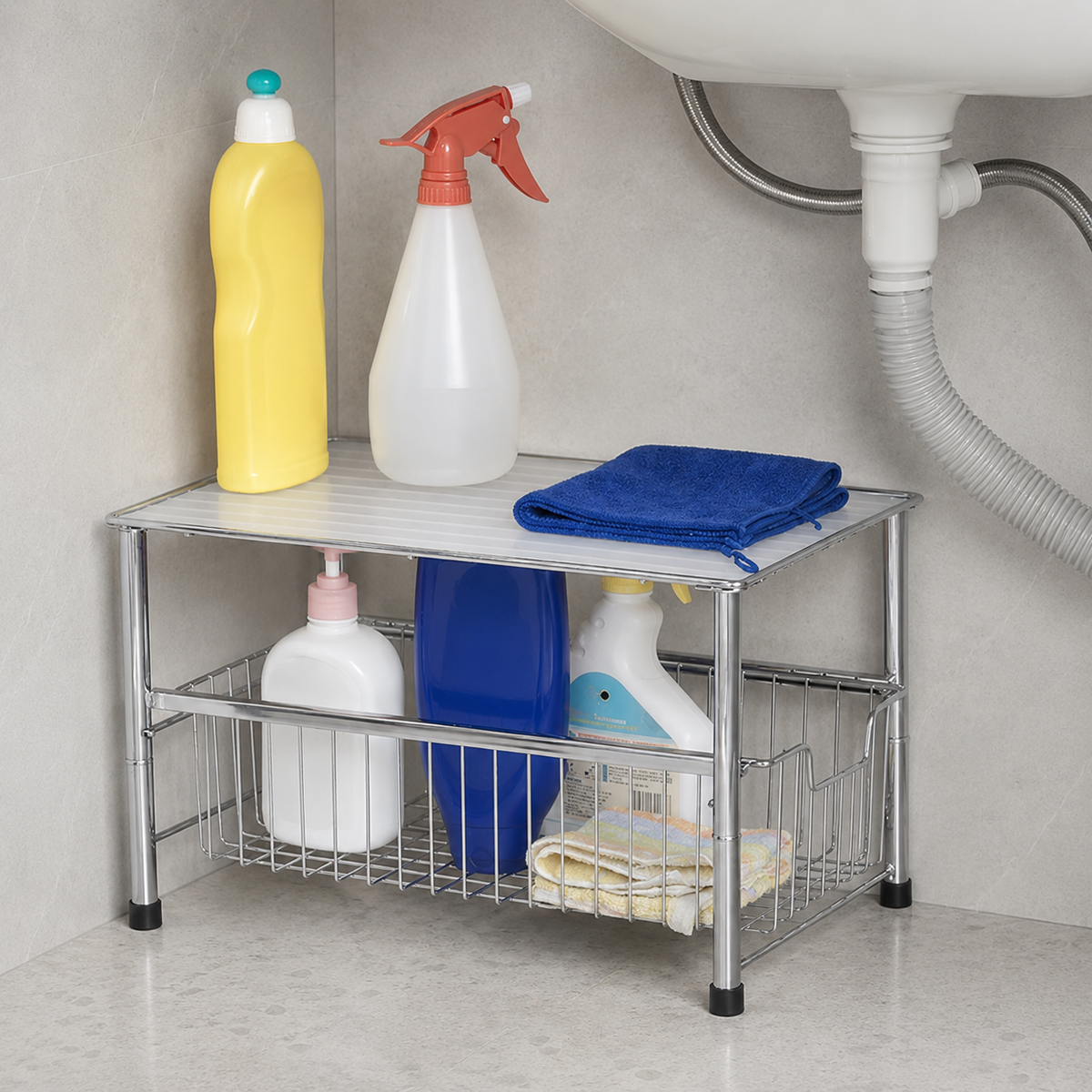 2-Tier Stackable Sliding Cabinet Organizer